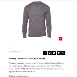 Ministry of Supply - Men's Mercury Crewneck in Grey, size Medium